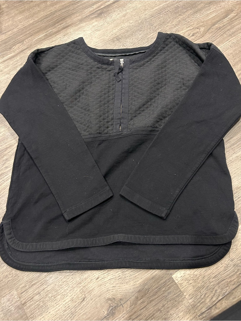 Madewell Black Quilted Yoke Crewneck Sweater